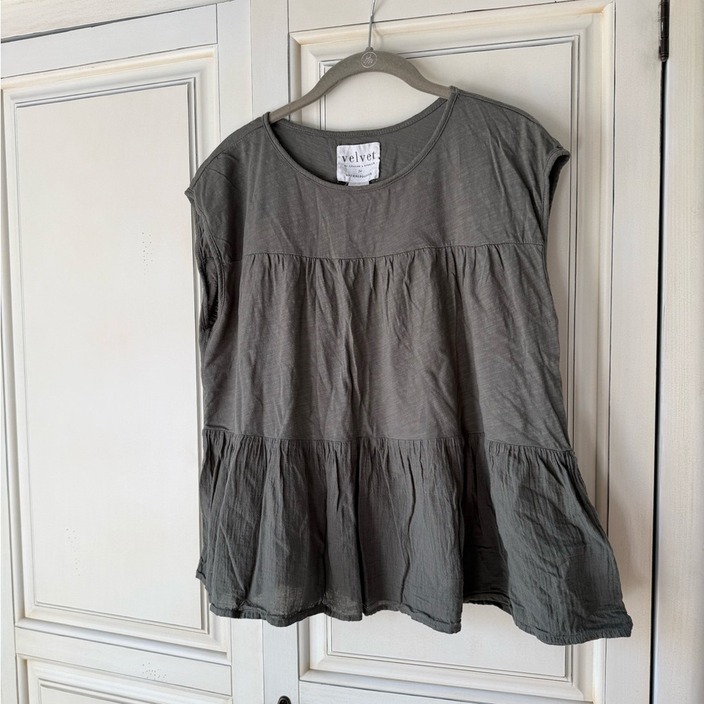 Velvet by Graham & Spencer Olive Tiered Peplum Tee